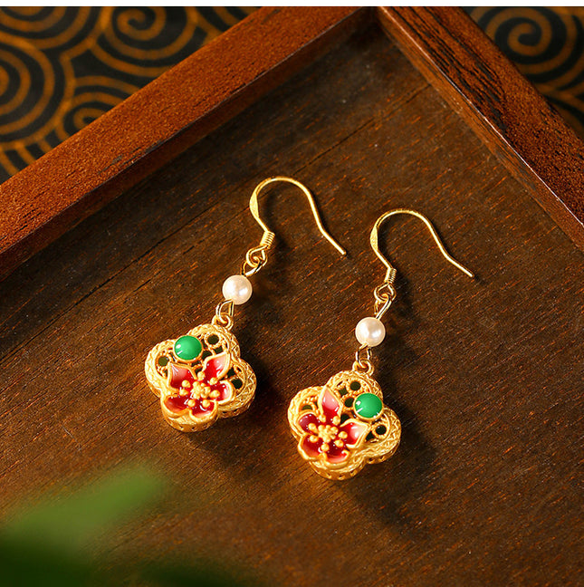 Real Gold Plating Antique 925 Silver Pin Earrings