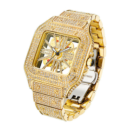 Square Special-interest Design Hollow Full Diamond Quartz Watch