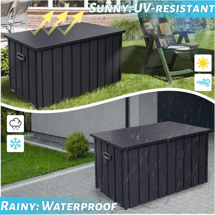 190 Gallon Metaal Dekkis, Waterdigte Staal Buitekas, Groot Patio Meubels Bergkas, Sluitbare Bergbank Vir Stoep Pakkie Aflewering, Kussings, Pol, Gereedskap, Agterplaas, Grys