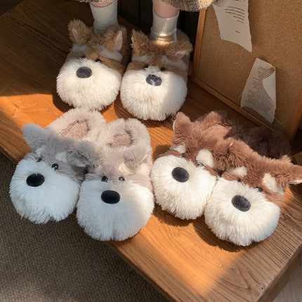 Cartoon Schnauzer Puppy Cotton Slippers Men And Women