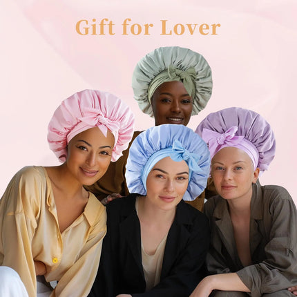 Silk Bonnet For Sleeping Women, Satin Hair Bonnet For Sleeping For Wavy Curly Natural Hair Women Men - Green