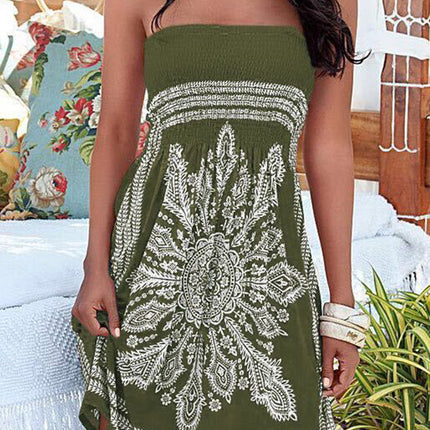 Sweater-print sleeveless strapless ethnic dress