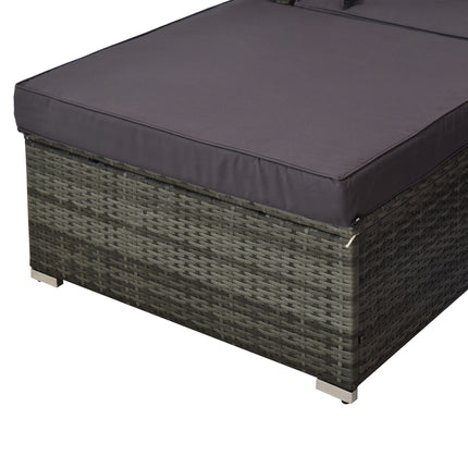 5-Stuk Buitelug Seksionele Meubels, Patio Bankstel, PE-Wicker Rusbank, Kussings, Kussing, Ottomaan, Tafel, Houtskool