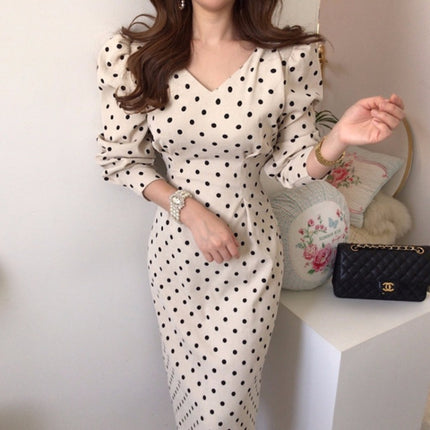 Wave Dot V-Neck Lace Bowknot Waist Bag Hip Dress