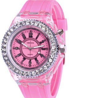 LED Liggewende Horlosies Genève Vroue Kwarts Horlosie Dames Silikoon Armband Horlosies