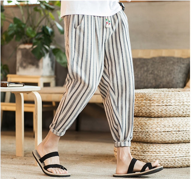 Chinese Style New Cotton And Linen Large Size Casual Youth Feet Japanese Men's Pants