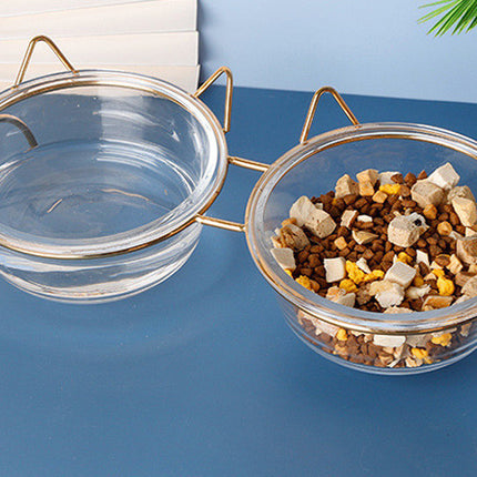 Glass Cat Bowl Drinking Dish Feeder For Pet Food Water Dishes Feeder With Metal Feeding Bowl Rack Cats Puppy Feeding Accessories