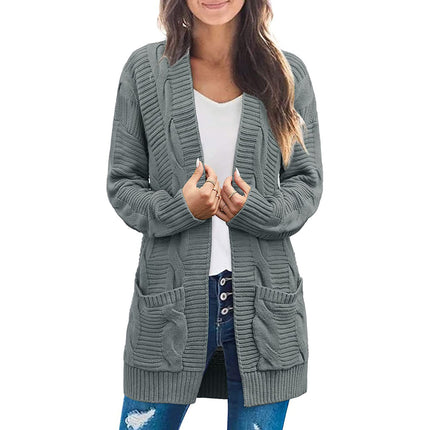 Plus Size Women's Coat Twist Double Pocket Cardigan Sweater