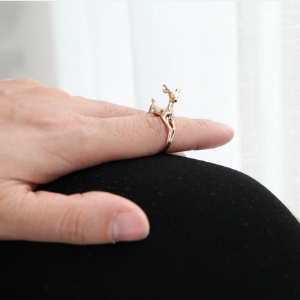 Retro Oulike Ringe Bambi Beer Oprolringe Verstelbare Rendierhoringring in Goue Juwele Cocktail