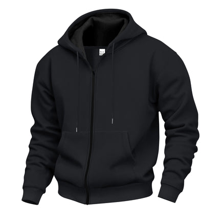 Men's Warm With Velvet Hooded Zipper Casual Sweatshirt