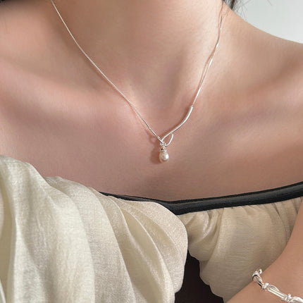 S925 Sterling Silwer Balk-styl Pêrel Halssnoer Vir Vroue