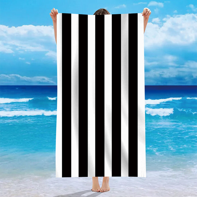 Enkelzijdige Fluweel Gepersonaliseerde Gestreepte Patroon Mikrovesel Strandbadhanddoek