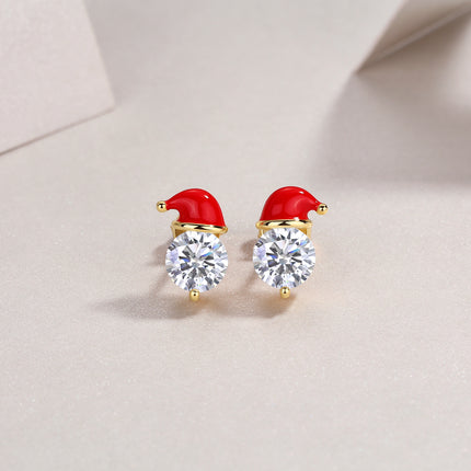 Christmas Hat - Set With Top-quality Moissanite Luxury And Fashionable Light Luxury Jewelry, Silver Stud Earrings, S925 Silver Electroplated Gold