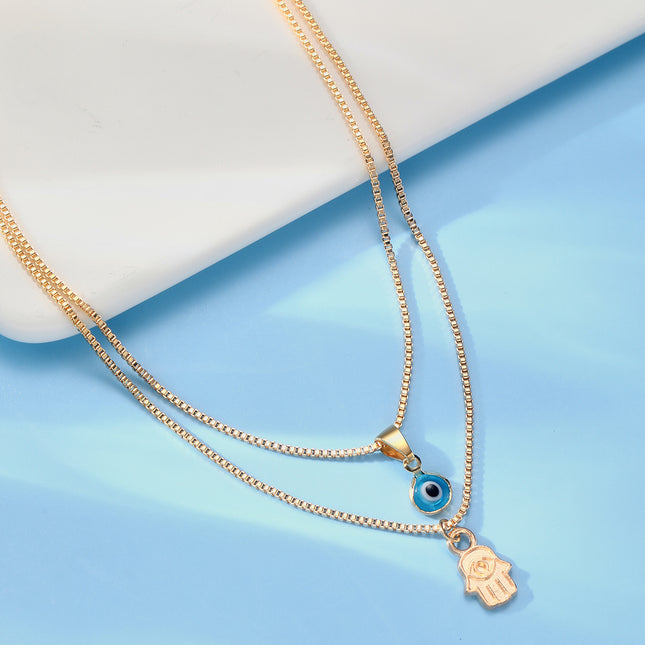 Retro Affordable Luxury Sets Of Simple Devil Eye Palm Necklace Suit