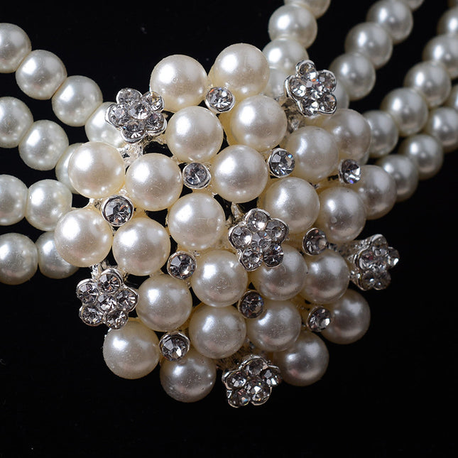 TL060 bridal chain, luxury pearl, flower necklace, earring set, wedding accessories