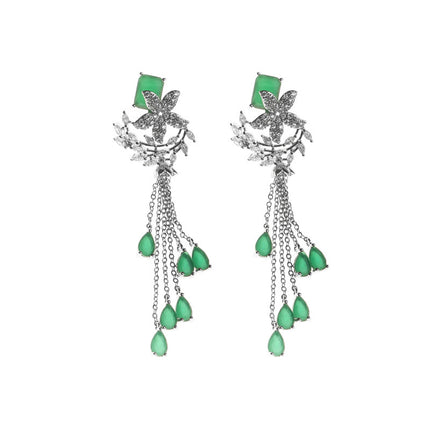 Vintage Emerald Green Gemstone Stud Earrings Luxury Long Earrings