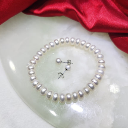 Pêrelhalssnoer, -armband en -oorbelle driedelige stel