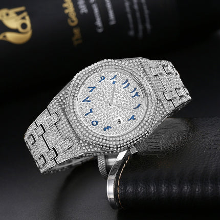 European Hip Hop Full Diamond Arabic Scale Niche Quartz Men's Watch