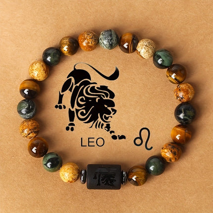12 Zodiac Sign Natural Stone Bead Bracelet