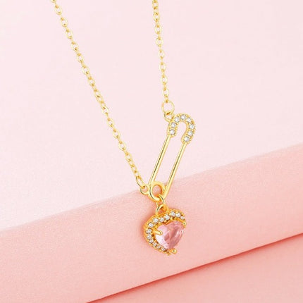 Rhinestone Heart-shaped Pin Necklace Special-interest Design Exquisite High-grade Light Luxury Clavicle Chain