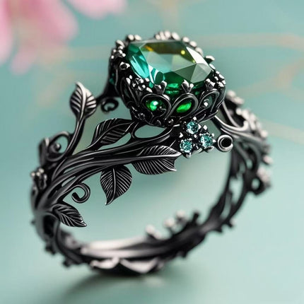Gewilde Totem-ring, oesjaarallooi-ingelegde groen kristalvingerring