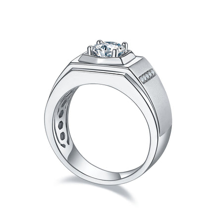 Mans 1-karaat Luukse en Modieuse Ligluukse Juweliersware Silwer Ring met Topgehalte Moissanite, S925 Versilwerde Platinum