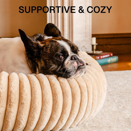 MEWOOFUN Donut Dog Bed For Medium Dogs - Calming Pet Bed With Non-Slip Bottom, Washable For Pets Up To 45 Lbs Light Brown