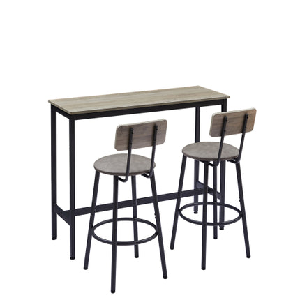 Kroegtafelstel Met 2 Kroegstoele PU Sagte Sitplek Met Rugleuning, Grys
