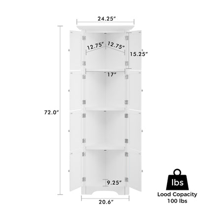Hoëbergkas Met Deur En 4 Rakke, Geskik Vir Sitkamer, Kombuis, Kantoor, Slaapkamer, Badkamer, Moderne Styl, Wit