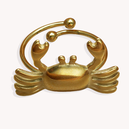 Lxalry 18K Gold Plated Stainless Steel Crab Design Mirror Polish Ring  Hypoallergenic Skin Safe Jewelry With Sphere Accents  Handmade Luxury Gift  Decorative Sculpture For Bold Fashion