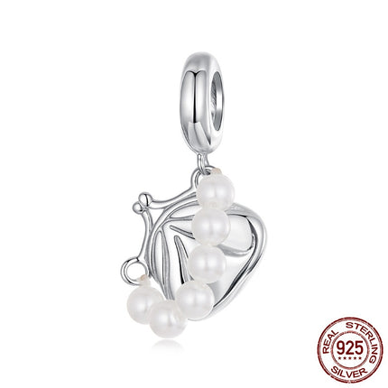 S925 Sterling Silwer Skulppêrels Handsak Hanger Krale