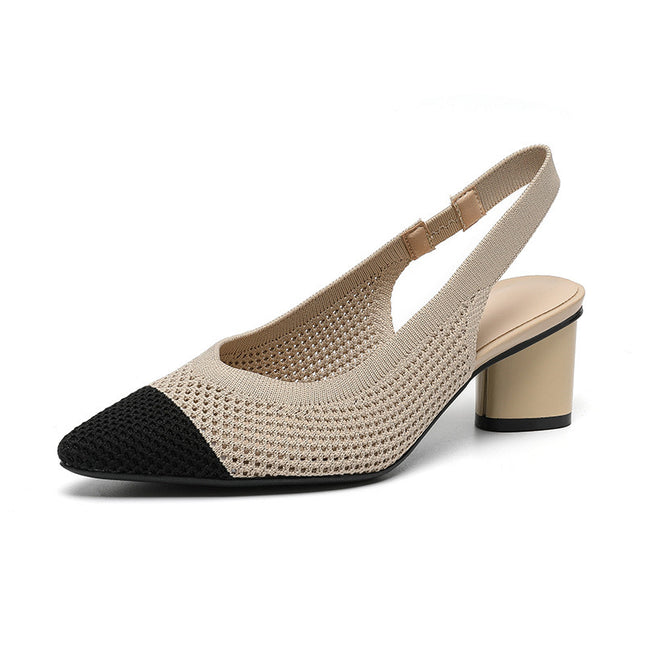 Hollow-out Knitted Closed Toe Back Empty Strap Sandals Pointed Toe