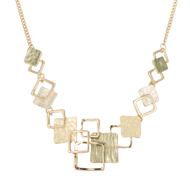 Color Painting Oil Geometric Square Ear Studs Bracelet And Necklace Set