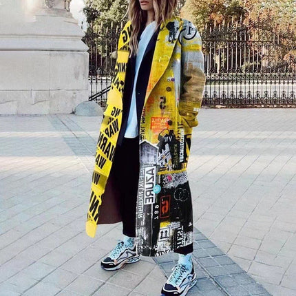 Women's Printed Dragon And Phoenix Woolen Coat