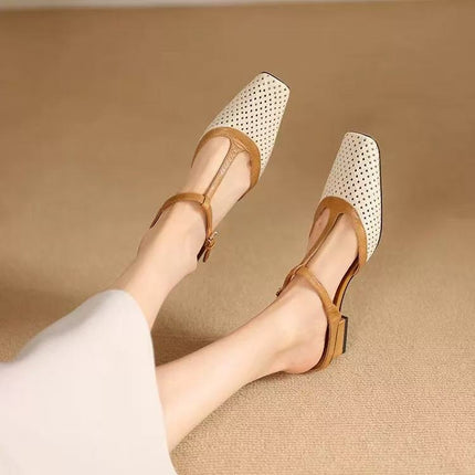 Vroue se Elegante Retro Sagte Soel Vierkantige Toon Kleurblok Sandale