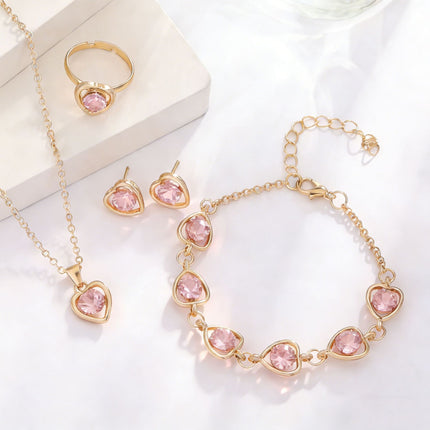 Kristalhart-sieradestel in Europese en Amerikaanse styl - halssnoer, oorbelle, ring en armband (vierdelige stel)
