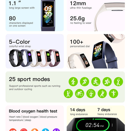 C80 Slim AMOLED-skerm Krag Hartklop Bloedsuurstofmonitering Armband
