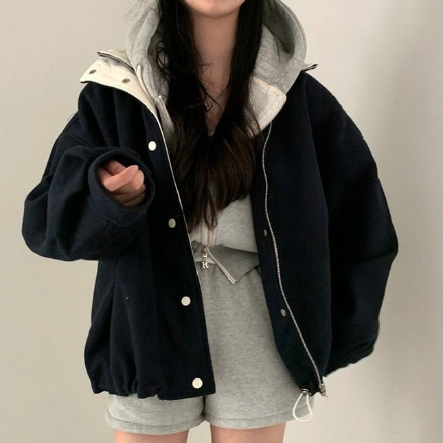 French Retro Lapels Loose Wool Coat Overcoat