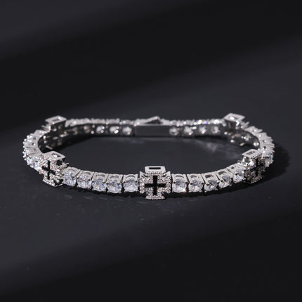 Platina-geplateerde Kruisvormige Tennis-Ketting Mode-Styl Armband