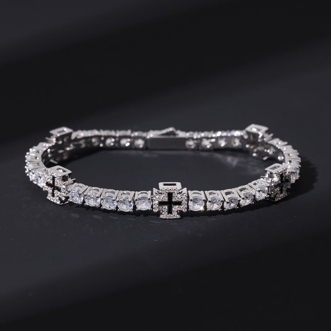Platina-geplateerde Kruisvormige Tennis-Ketting Mode-Styl Armband