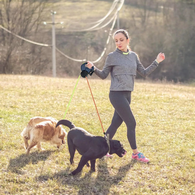 Retractable Lead Leash Double  Dual Doggie 2 Dog 50 Pounds For Pet