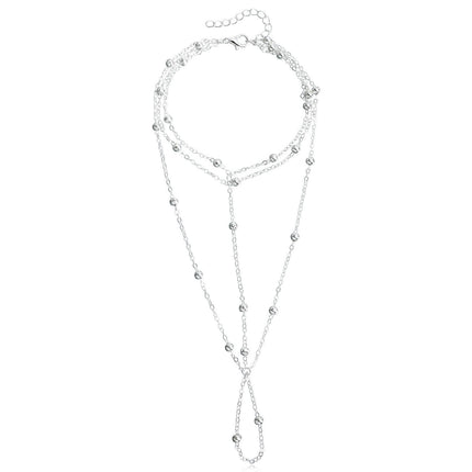 Fashion Silver Color Metal Beads Chain Anklet Connecting Foot Finger Bracelet Barefoot Anklets For Women Beach Creative Jewelry
