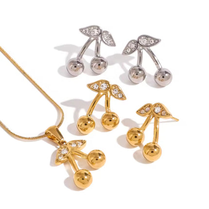 Vlekvrye Staal Kersie Halsnoer Oulike Oorbelle Ornament Vroue