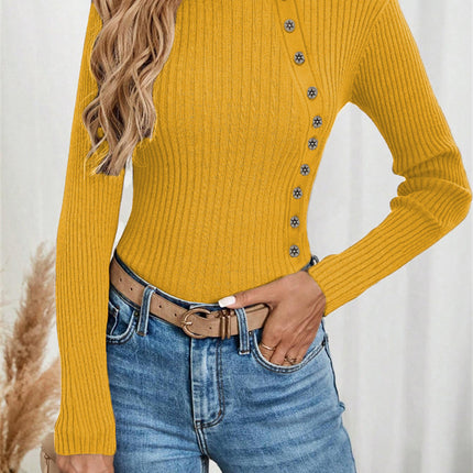 Slim-fit Buttoned Knitted Sweater For Women