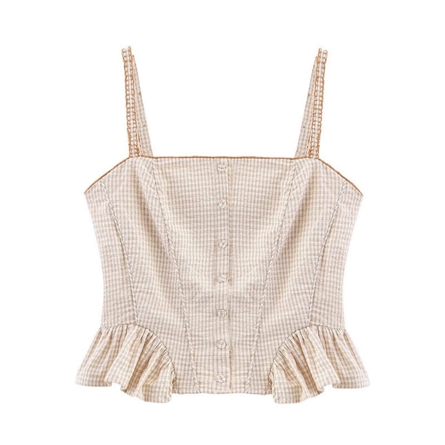 Women's Laminated Decoration Plaid Top Skirt