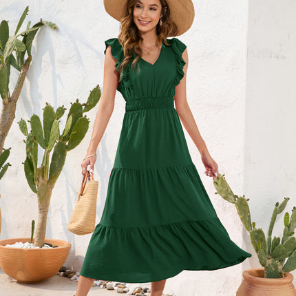 Long Casual Holiday V-neck High Waist Cake Dress