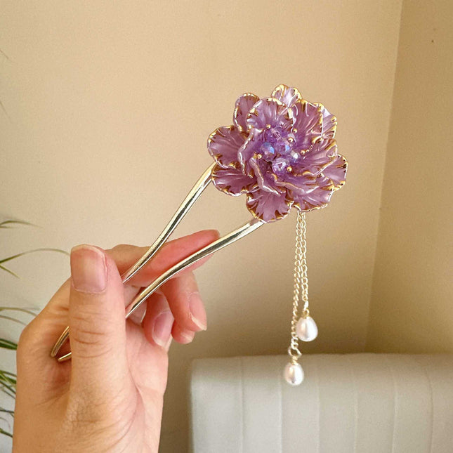 Vroulike Retro Uitsoek Pioenblommetjie Kwassie U-vormige Haarspeld