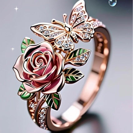 Nuwe Aankoms Blomolie Druppel Oop Ring, Legering Gewilde Somer Vlinder Diamant Ring Vir Vroue