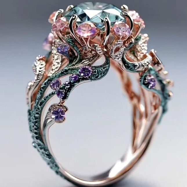 Personalized Round Topaz Flower Ring