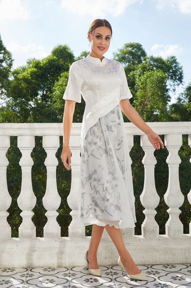 National Style Jacquard Retro Slimming New Chinese Style Stand Collar Fashion Dress